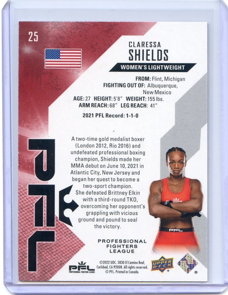 2022 Upper Deck PFL Professional Fighters League RED #/899 #25 Claressa Shields - Image 2 of 3