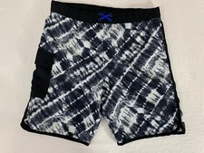 LANDS' END Youth XL 14H-16H Black  White Mesh Lined Swim Trunks Board Shorts