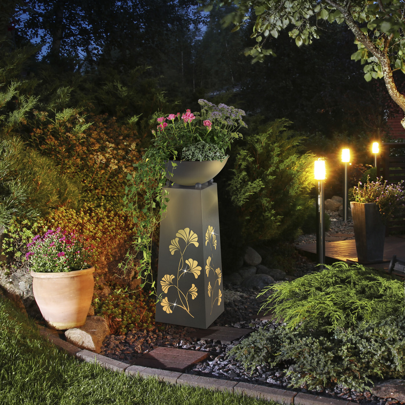 Dekosäule Dekoständer Säule Hoberg Garten Sockel Pflanzschale LED