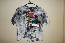 PlayStation, Cropped T-Shirt, Black and White Tie-Dye, Size Medium