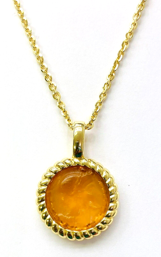 HSN Bellezza Bronze Greek Mytho Murano Amber Glass Pendant 18" Necklace