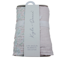 Kyle  Deena Muslin Baby Swaddle Blanket Set Pink Floral Striped Girls NWT RARE