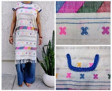 Backstrap loom Huipil, Amuzgo Huipil, Mexican Embroidery dress, Oaxacan Manta.