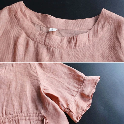 Women's Tunic T-Shirt Cotton Linen Top Ladies Summer Loose Pullover Casual Shirt - Picture 10 of 14