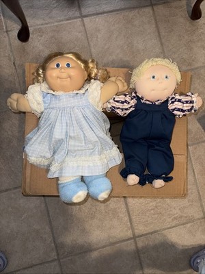cabbage patch doll vintage blue and white Dress Blonde Hair & Homemade Doll Too