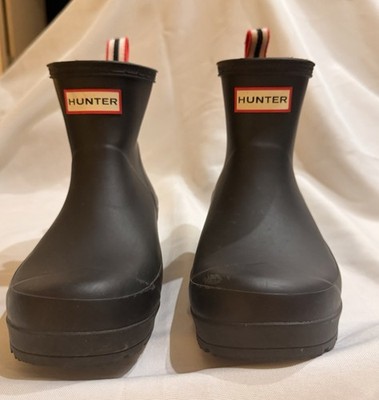 Hunter Black Rubber Ankle Rain Boots Chelsea Pull-On Round Toe US 8