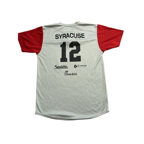Junior Bees Baseball Jersey Youth Small Grey Red Syracuse 12 Excellent Henley