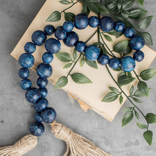 Farmhouse Wooden Beads Garland with Tassel 32 Rustic Blue Decor