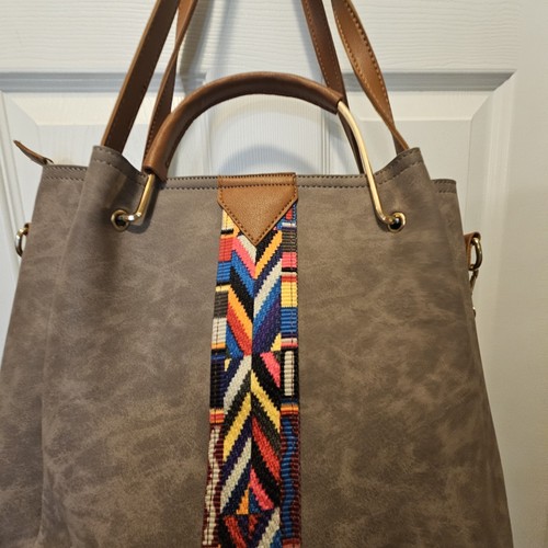 Boho Convertible Shoulder Tote Bag Gray Faux Suede Leather Crossbody Purse - Picture 3 of 22
