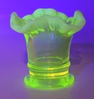New ListingUranium Vaseline Topaz Opalescent Mini Vase 2” Tall Fenton Tri Crimp