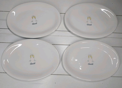 Rae Dunn Artisan Collection Oval Plate Cheers   Brunch~ Cake~Champagne Lot Of 4