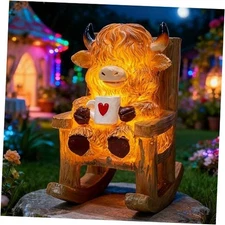 Light Up Highland Figurines Garden Decor, Solar Powered Resin Scottish Cow