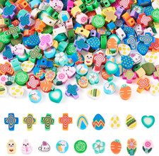200Pcs Easter Polymer Clay Beads Bracelet Making Kit Cross Bunny Egg Flower Hand