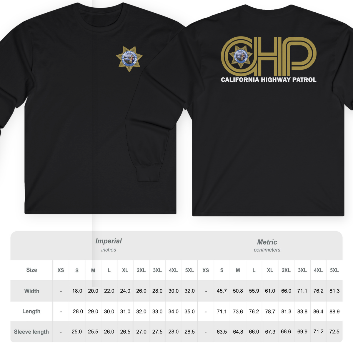 New California Highway PATROL CHP CHiPs Police Department Black T
