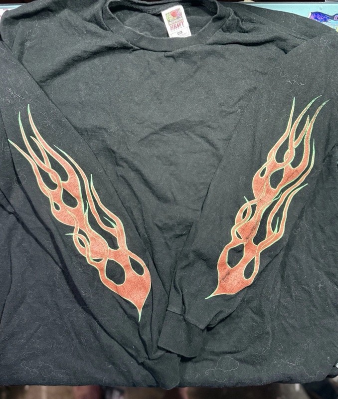 HOT ROD FLAME SLEEVES  T SHIRT 2XL KUSTOM KULTURE 90s Long Sleeved