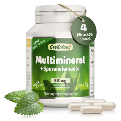 Greenfood Multimineral, Hochdosiert, 510Mg - 120 Kapseln, Vegan. Mineralstoff Ko
