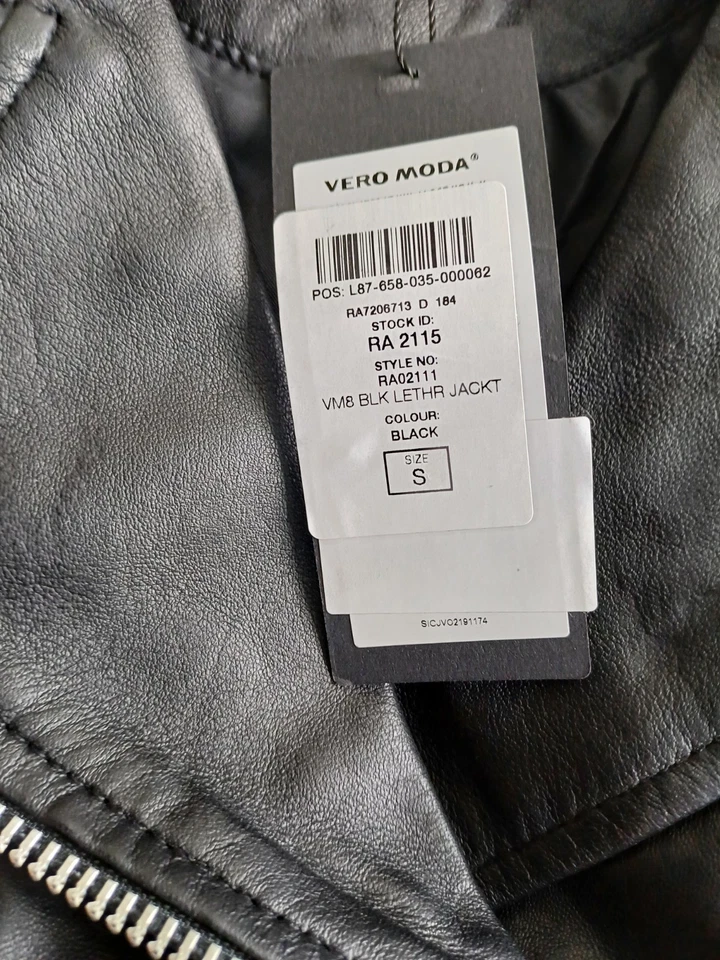 Vero Moda Lightweight Genuine Leather Bikers Style Jacket Black Small - Image 2 of 4