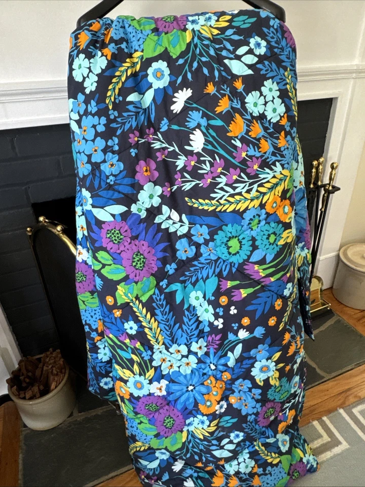 Vera Bradley Midnight Blues Queen Floral Comforter Blue Orange Green Reversible - Image 4 of 4