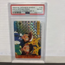 1999 POKEMON JPN BANDAI CARDDASS VENDING SER 5 #190 ASH & RITCHIE-PRISM PSA 8