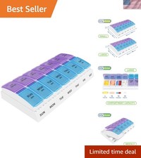 Compact Blue and Purple Pill Organizer - 7-Day AM/PM Medication Management Box