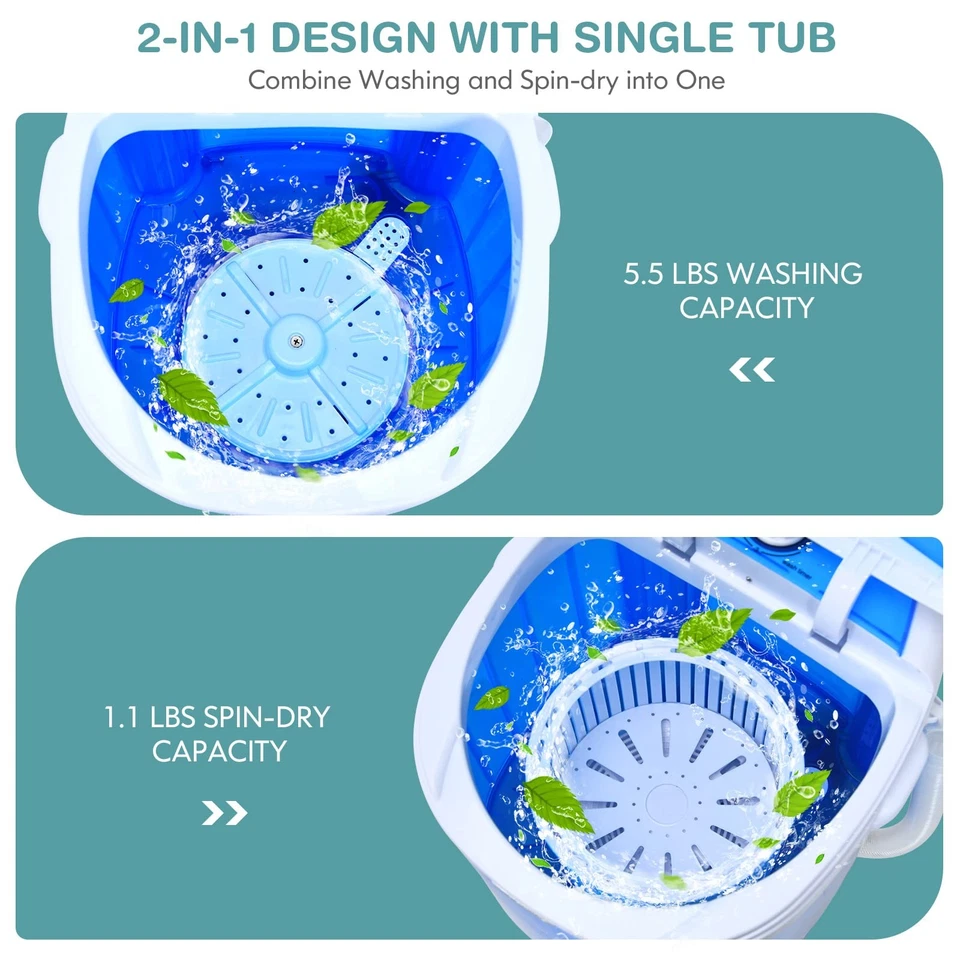 Giantex GX24977-PE, Mini Washer and Spinner Combo, 5.5lbs, Semi-automatic Com... - Image 4 of 4