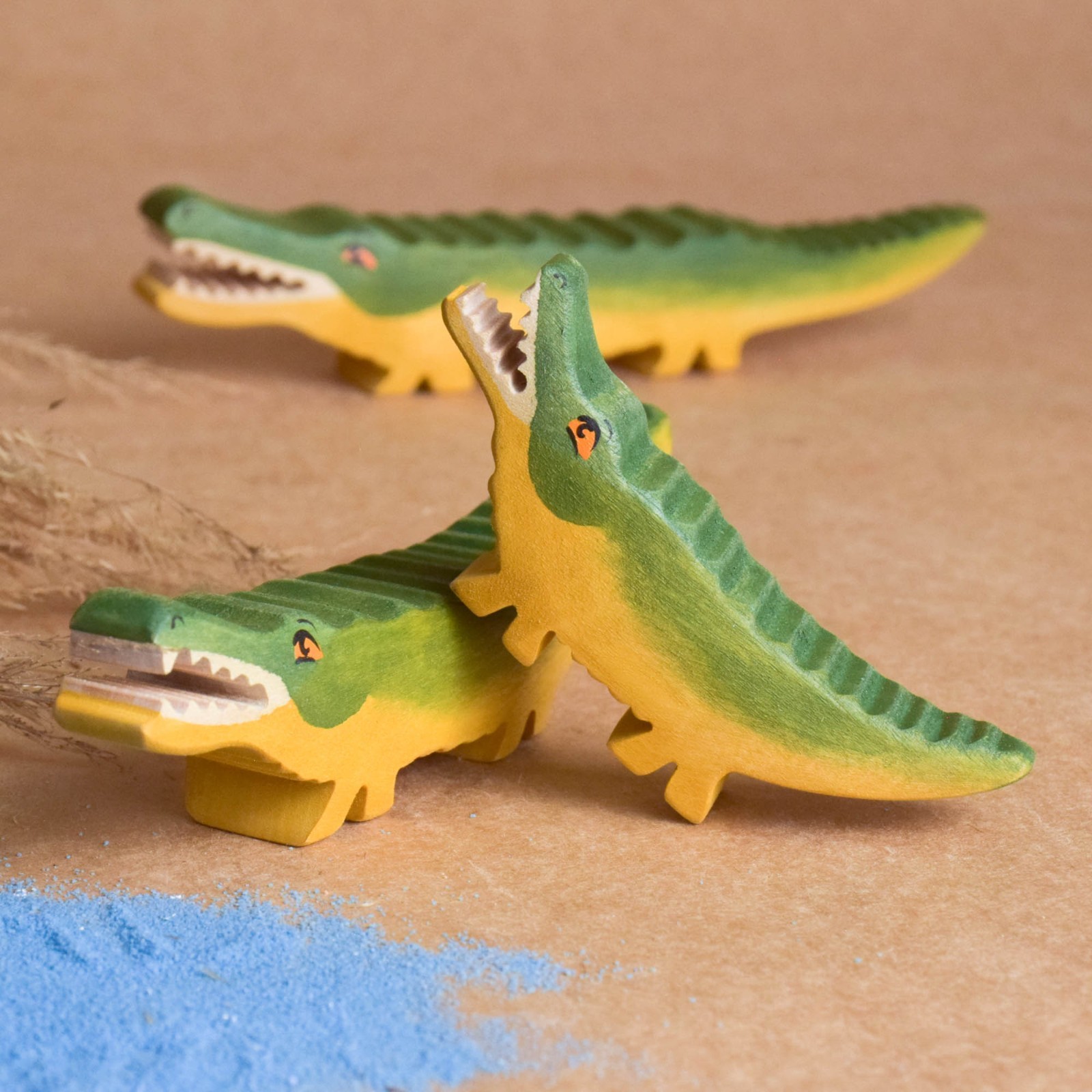 Handmade Wooden Jungle Safari Animals Сrocodile Figurines Toy Set Zoo Africa