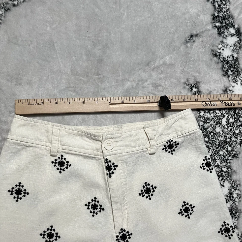 Pantalones Tahari para mujer talla 10 bordados al tobillo negro blanco mezcla de lino costero Foto 2 de 4