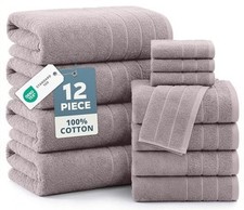 100 Cotton Bathroom Towel Set - 12 Pcs - Very 12 Piece Towel Set 06: Platinum