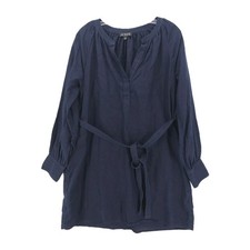 J CREW Cabana Linen Mini Dress Navy Blue Belted EUC Size MEDIUM