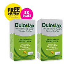 2 X Dulcolax Tablets 200's Bisacodyl 5mg Effective Constipation Relief Free Ship