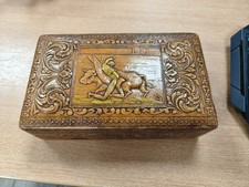 Vintage Spanish Embossed Leather Wrapped Wooden Cigar Box.