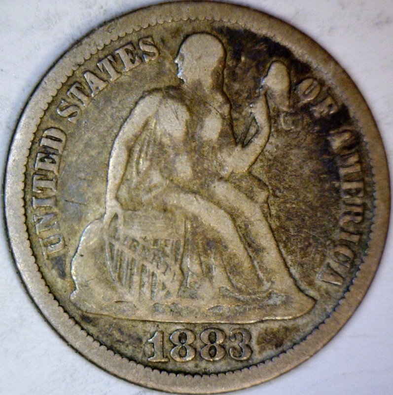 1883 Seated SILVER Dime Coin FULL LIBERTY Fine Toned LOT #4  NR