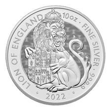 2022 U.k. 10 Pound 10 Oz Silver Tudor Beast Lion Of England Bu