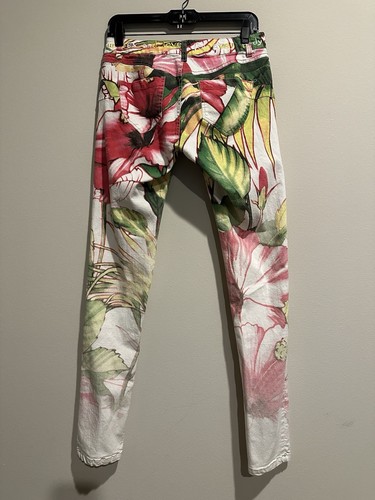 Pantalones de mezclilla DESIGUAL blancos estampados florales Ombré para mujer talla 30 ropa de festival - Imagen 5 de 11