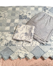 Laura Ashley Sophia Floral Patchwork Blue 3pc Twin Quilt Set - Rare