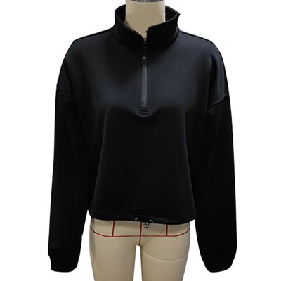 Women Casual 1/4 Zip Pullover Long Sleeve Loose Fit Drawstring Hem