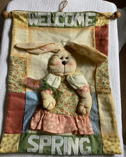 Country Bunny Welcome Spring Hanging Banner PATCHWORK QUILT