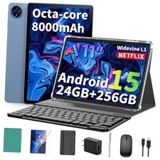 2026 11 Inch Tablet with Keyboard, Android 15 Tablet with Gemini AI Green