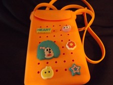 SILICONE CROSSBODY BAG w/ JIBBITZ phone size ORANGE magnetic flap