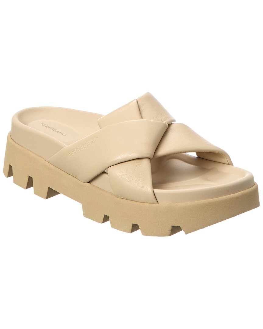 Ferragamo Air Lug Leather Sandal Womens Grey 65C 48590₽