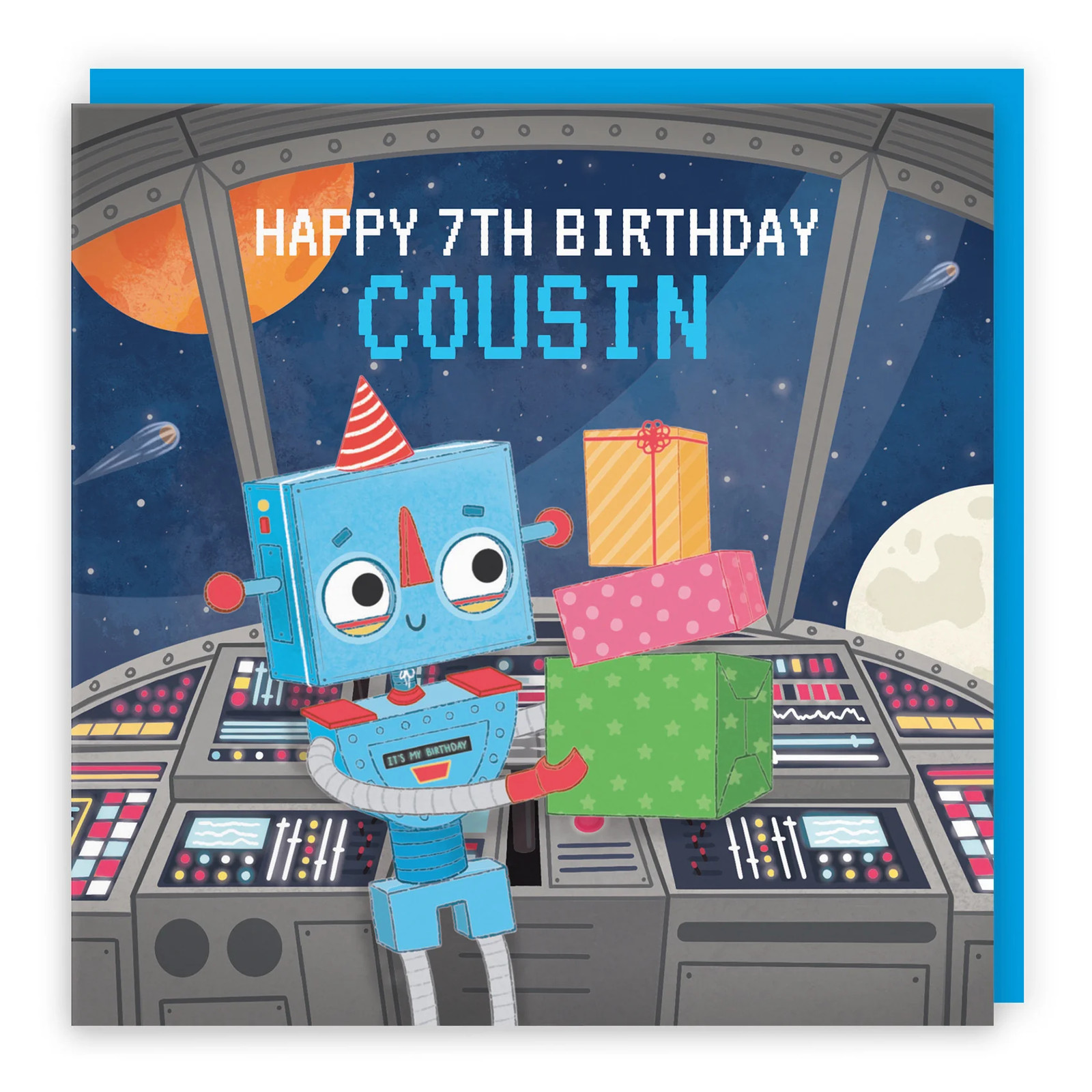 7th Cousin Boys Space Robot Birthday Card Imagination