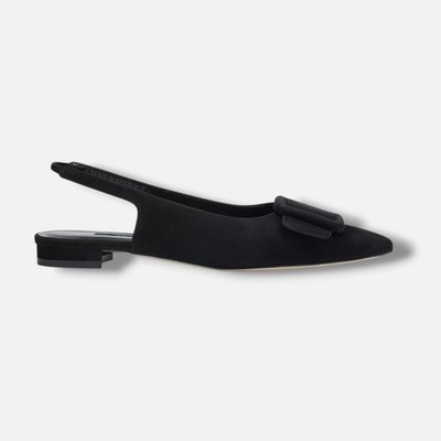 Manolo Blahnik Women's Black Maylura Suede Slingback Flats Size 38.5