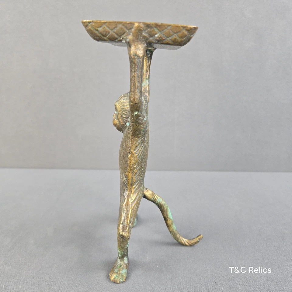 Bandeja de mono de latón macizo vintage porta tarjetas de visita jabonera adorno de escritorio Foto 4 de 4