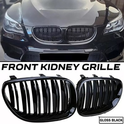 For 2003-2010 BMW E60 E61 M5 2x Front Kidney Gloss Black Grille Dual Slats Grill