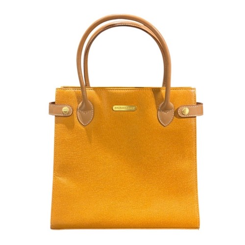 Burberry Leather Nova Check Tote Bag Brown Women Gold Hardware Auth