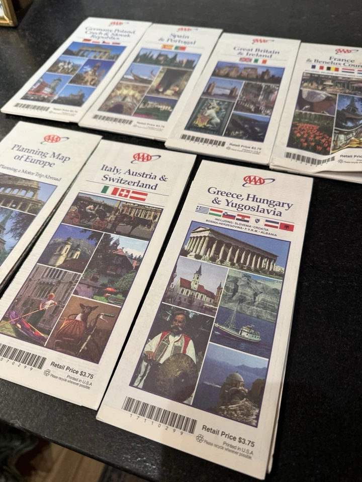 Lote de 7 mapas de planificación vintage AAA Europa conducción alrededor de 1999 Foto 3 de 3