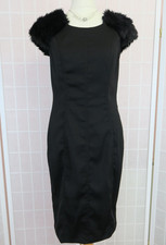 Traffic People Dress Size M Black Bodycon Faux Fur Cap Sleeves Wiggle Party