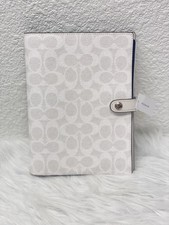 Coach Notebook in Signature Canvas Print Silver/White chalk Leather NWT CZ198