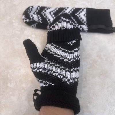 Lululemon Black White Chevron Convertible Mittens Fingerless Cashmere Blend