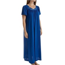 Shadowline Women's Petals 53 Inch Short Flutter Sleeve Long Gown Medium Navy